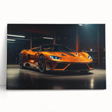 Black and white photo of a sports car on stretched canvas, suitable as large kitchen wall art or for bedroom decor.