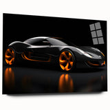 Side view of a red sports car on a large acrylic print, suitable for bedroom or dining room decor.