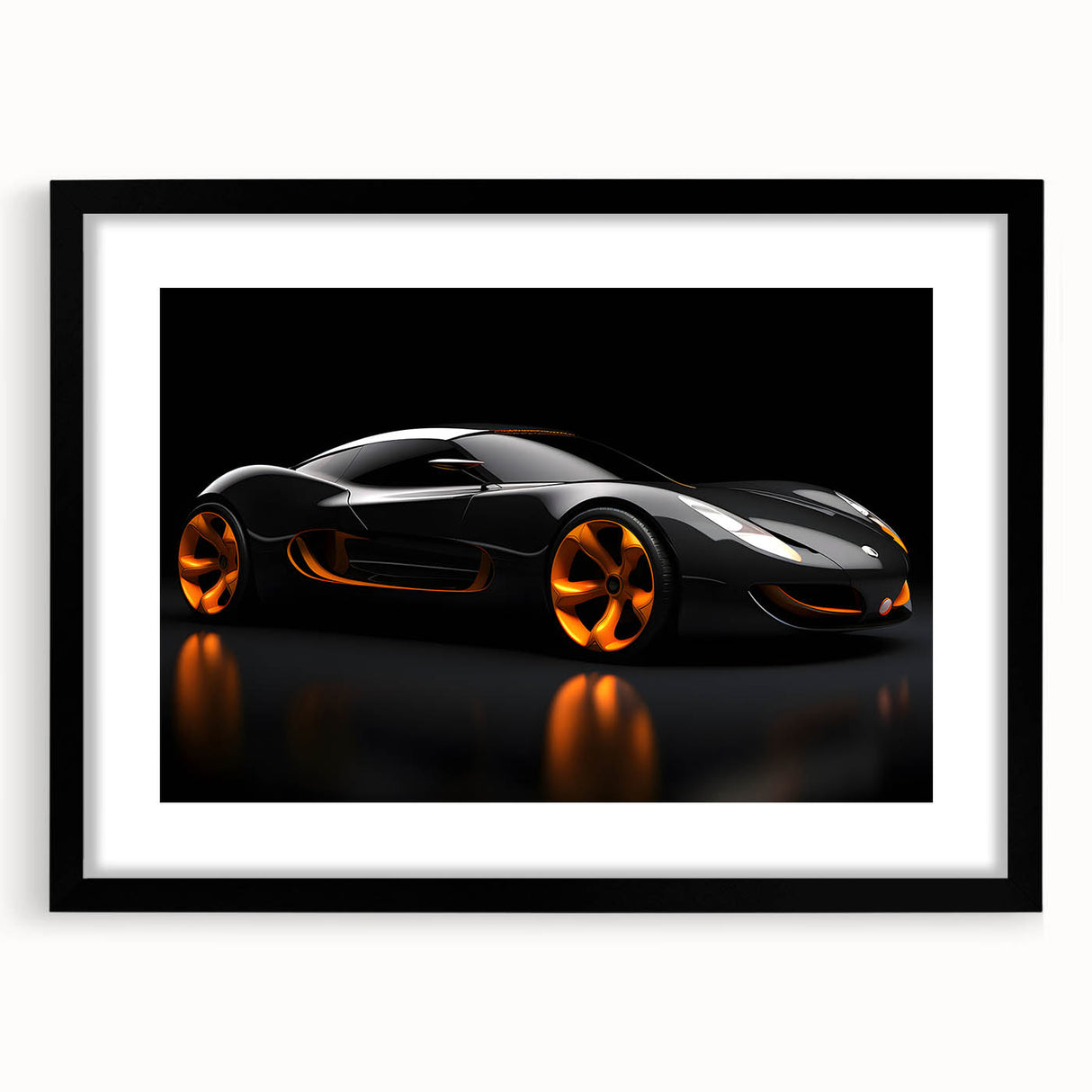 Extra large abstract art print of colorful, textured sports cars on a black framed canvas, ideal for living room decor.