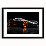 Extra large abstract art print of colorful, textured sports cars on a black framed canvas, ideal for living room decor.