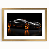 Extra large abstract art print of sports cars in textured gold tones on framed canvas, ideal for living room decor.