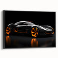Black and white photo of a vintage sports car on framed canvas, ideal for bedroom wall decor.