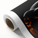 Art deco poster of a vintage sports car in muted metallic colors on rolled canvas.