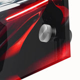 Large abstract wall art featuring a close-up of a sports car, in vibrant red and black tones on acrylic glass.