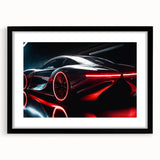 Extra large abstract art print featuring a vibrant, textured depiction of sports cars on a black framed canvas.