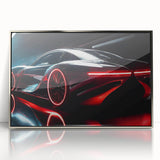 Mid-century modernist art featuring a silver sports car on large acrylic print, suitable for modern art wall decor.