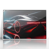 Art deco poster of a vintage sports car in monochrome tones on a white acrylic frame, suitable for modern art wall decor.