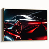 Gold side view of a vintage sports car on black framed canvas, suitable for bedroom wall art.