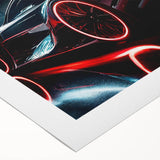 Art deco poster featuring a classic sports car in monochrome shades on a rolled canvas, suitable for dining room decor.