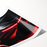 Extra large rolled print of a sports car in vibrant red and black, ideal for large living room wall art.