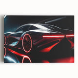 Black and white photo of a sports car on stretched canvas, ideal for kitchen wall art or bedroom ambiance.