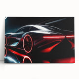 Black and white photo of a vintage sports car on stretched canvas, ideal for kitchen wall art.