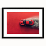Abstract art print of colorful, textured sports cars, framed in black, ideal for extra large living room wall art.