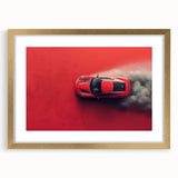 Abstract art print of sports cars in textured gold and black tones on a large canvas, ideal for living room decor.