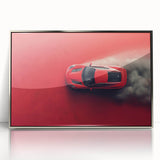 Mid-century modernist style sports car in silver and black, acrylic print, ideal for modern art wall decor.