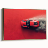 Side view of a vintage sports car in gold on a black background, framed canvas, ideal for bedroom wall decor.