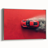 Silver vintage sports car on a black background, framed canvas, suitable for a modern office decor.