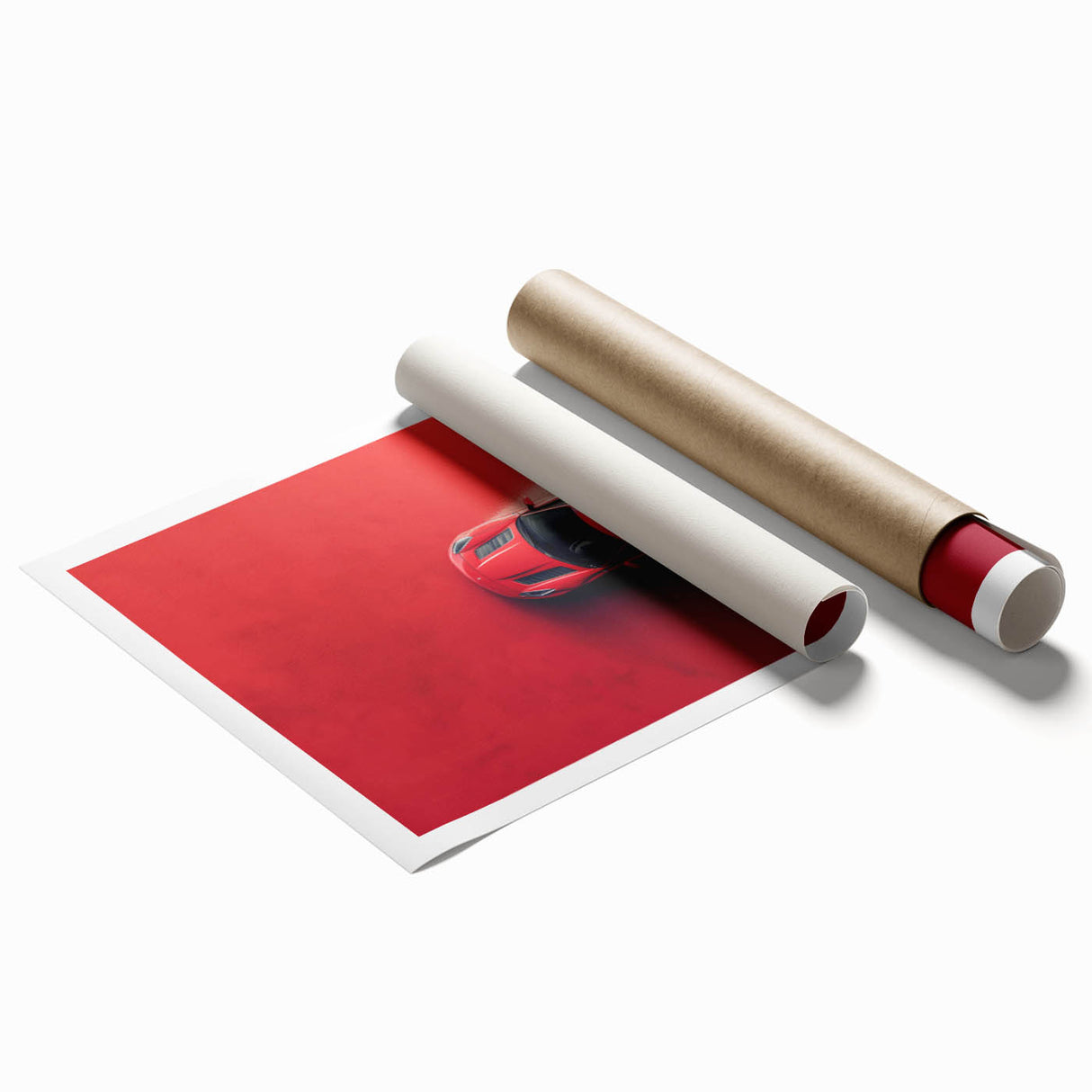 Extra large rolled print featuring a collection of sports cars in vibrant colors.