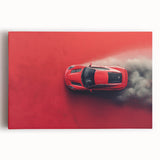Black and white image of a vintage sports car on stretched canvas, ideal for kitchen wall art.