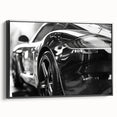 Black and white framed canvas of a vintage sports car in profile, ideal for bedroom wall art.