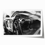Rolled print of a sports car in vivid red and black tones, suitable for art wall dining room.