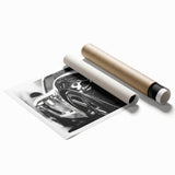 Extra large rolled print featuring a detailed illustration of sports cars in muted metallic tones.