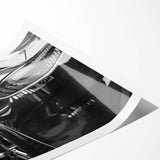 Extra large wall art featuring a sport car in dynamic motion, rendered in sharp black and white tones.