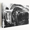 Side view of a red sports car on a large stretched canvas, with a sleek design, ideal for kitchen wall art.