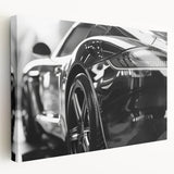 Side view of a red sports car on a large stretched canvas, with a sleek design, ideal for kitchen wall art.