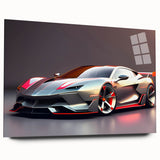 Side view of a red sports car printed on acrylic glass, suitable as large abstract wall art for bedroom or dining room.