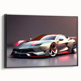 Black and white framed canvas of a vintage sports car in profile, ideal for bedroom wall decor.
