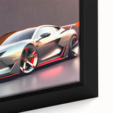 Extra large framed canvas featuring a close-up of a black sports car with vibrant, textured paint details.