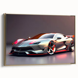 Gold-framed canvas featuring a side view of a vintage sports car in black, ideal for bedroom wall art.
