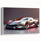 Vintage poster art of a classic car in black and colorful art, extra large framed canvas, ideal for living room.