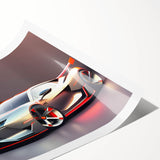 Extra large wall art featuring a sport car in vibrant red on a rolled canvas, ideal for large living room decor.