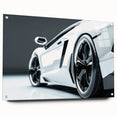 Side view of a red sports car on acrylic glass, ideal for modern bedroom or dining room decor.
