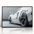 Large abstract wall art featuring a black sports car in mid-century modernist style, framed in acrylic.