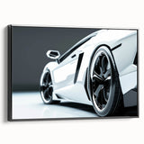 Black and white framed canvas featuring a side view of a vintage sports car, ideal for bedroom wall decor.