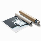 Extra large rolled print of a sports car in monochrome, ideal for modern bathroom decor.