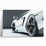 Black and white photo of sports cars on stretched canvas, suitable as large kitchen wall art.
