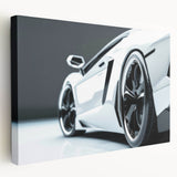Side view of a red sports car on a large canvas, with a glossy finish, ideal for modern kitchen wall art.