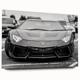 Side view of a sports car in grayscale on acrylic glass, suitable for bedroom or dining room decor.