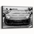 Black and white framed canvas of a vintage sports car in profile, ideal for bedroom wall decor.