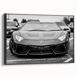 Black and white framed canvas of a vintage sports car in profile, ideal for bedroom wall decor.