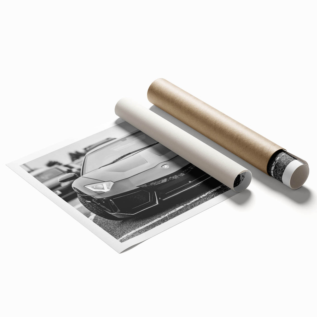 Extra large wall art featuring a sport car in vibrant red and black tones on a rolled canvas.