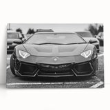 Black and white photo of a classic car on stretched canvas, ideal for kitchen wall art or bedroom decor.