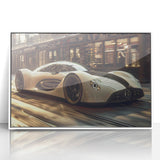 Art deco poster featuring a white sports car on acrylic print, ideal for modern art wall decor.