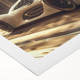 Art deco poster featuring a streamlined vintage car in monochrome, printed on rolled canvas, suitable for dining room decor.