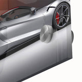 Mid-century modernist art of abstract sports cars in vibrant hues, acrylic print, ideal for dining room art.