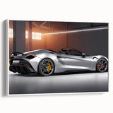 Vintage poster art of a classic car in black and colorful art on a large framed canvas, ideal for living room decor.